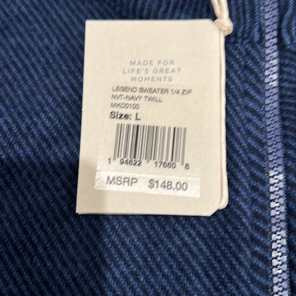 NWT Faherty Half Zip Legend Sweater - Navy Twill - Large - Picture 2 of 3